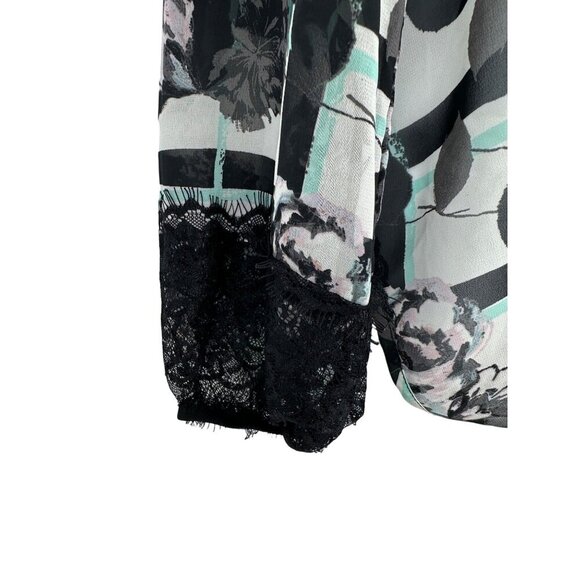 Democracy Women's Floral Sheer Faux Wrap Long Sleeve Blouse Size M - Picture 5 of 11